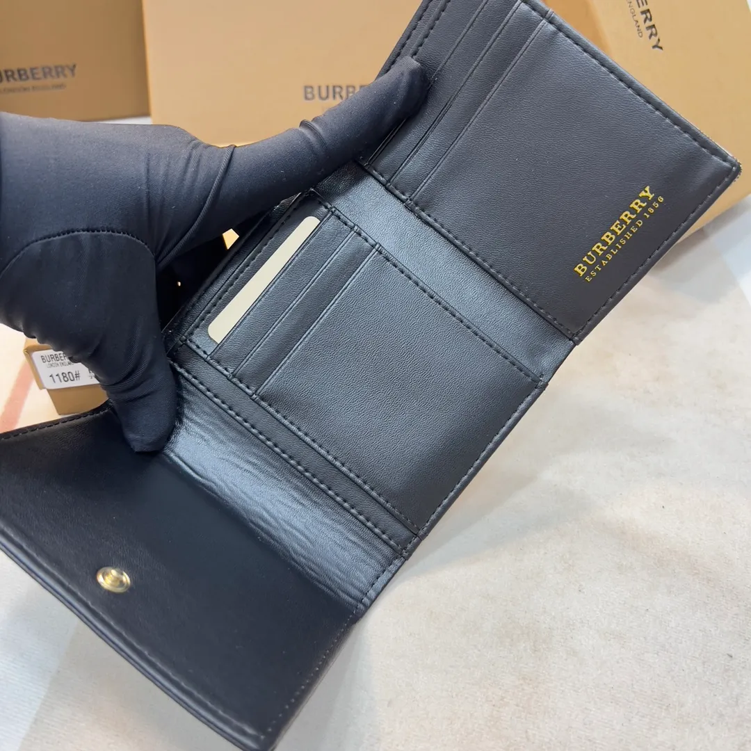 p170 [Burberry•Burberry] original product🇮🇹～～🎉 Vintage plaid eco-friendly canvas short clip, matched with imported soft calf leather👍Counter quality, fine workmanship💋Real shot📷,🆔🆔1180 black with apricot, brown with apricot Size: 11.5cm*9.5cm*3cm
