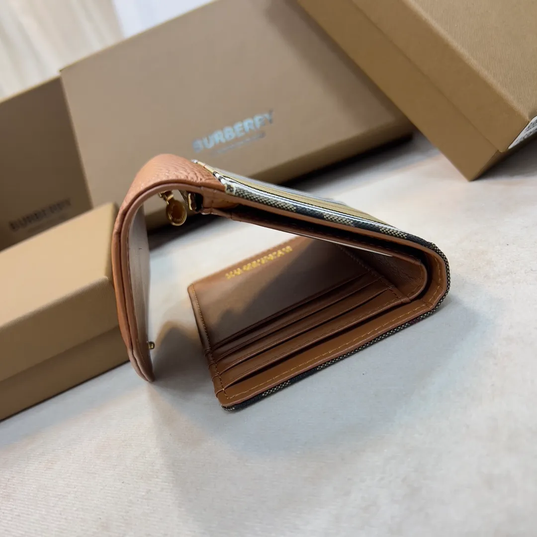 p170【Burberry·Burberry】Original product🇮🇹～～🎉 Vintage exquisite folding short clip, made of spliced ​​calfskin material👍Counter quality, fine workmanship💋Real shot📷,🆔🆔1181 brown, black Size: 8.5cm*4cm*9cm