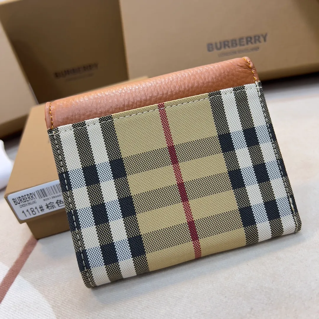 p170【Burberry·Burberry】Original product🇮🇹～～🎉 Vintage exquisite folding short clip, made of spliced ​​calfskin material👍Counter quality, fine workmanship💋Real shot📷,🆔🆔1181 brown, black Size: 8.5cm*4cm*9cm