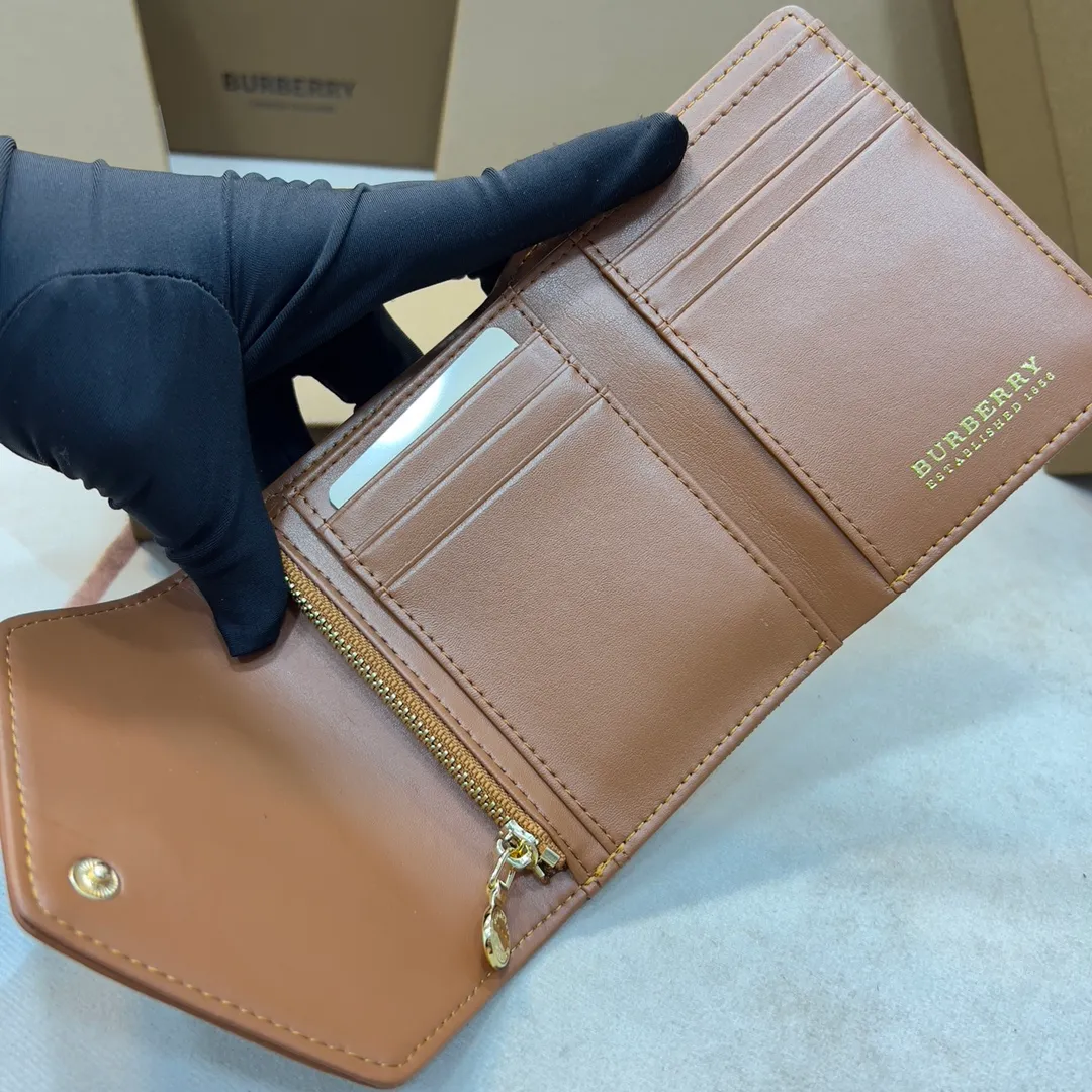 p170【Burberry·Burberry】Original product🇮🇹～～🎉 Vintage exquisite folding short clip, made of spliced ​​calfskin material👍Counter quality, fine workmanship💋Real shot📷,🆔🆔1181 brown, black Size: 8.5cm*4cm*9cm