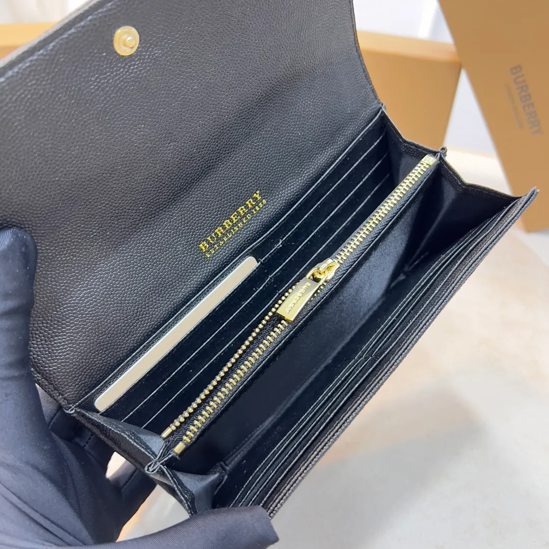 p190📯📯📯[Burberry•Burberry] original product🇮🇹~~🎉👉Exquisite long wallet, made of Italian tanned leather, with Thomas Burberry exclusive logo and multiple card slots. Gold hardware accessories, 👍counter quality, fine workmanship 💋Real shot📷, 🆔🆔1184 black, size 19.5cm*3cm*10cm*.