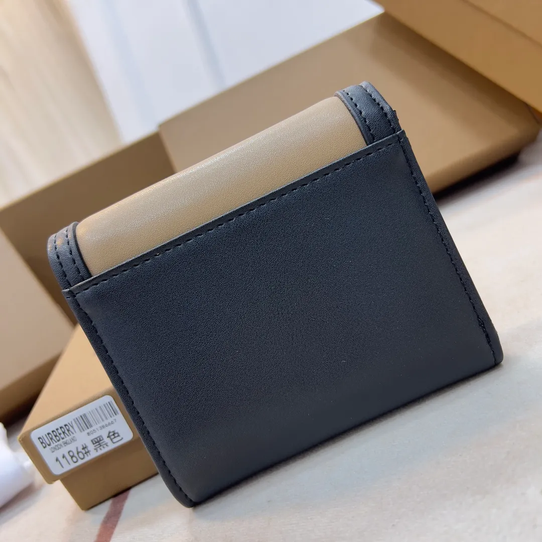 p170 [Burberry•Burberry] Original product🇮🇹~~🎉 Vintage exquisite folding short clip, made of spliced ​​calfskin material👍Counter quality, fine workmanship💋Real shot📷,🆔🆔1186 black, size: 8.5cm*4cm*9cm