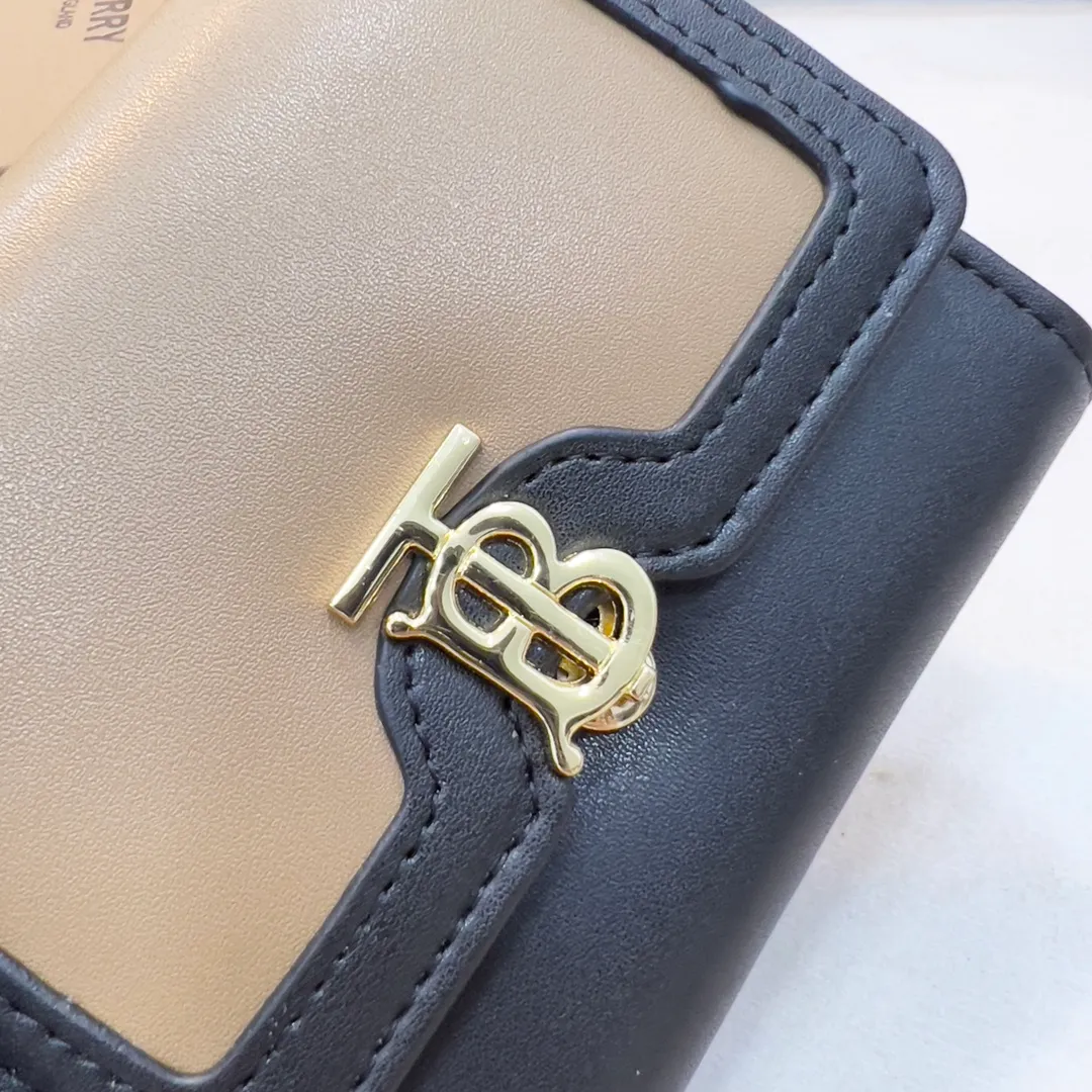 p170 [Burberry•Burberry] Original product🇮🇹~~🎉 Vintage exquisite folding short clip, made of spliced ​​calfskin material👍Counter quality, fine workmanship💋Real shot📷,🆔🆔1186 black, size: 8.5cm*4cm*9cm
