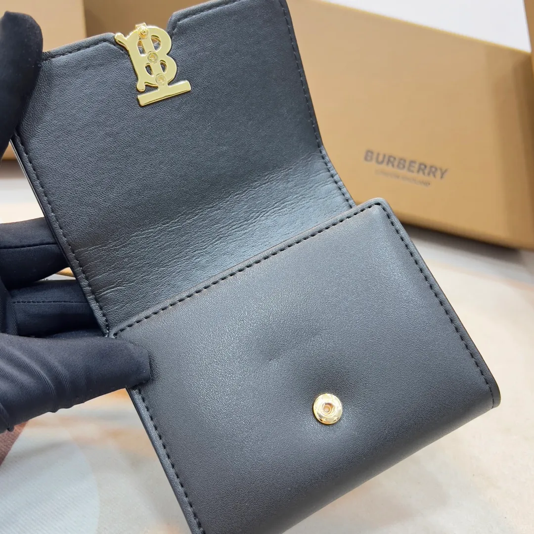 p170 [Burberry•Burberry] Original product🇮🇹~~🎉 Vintage exquisite folding short clip, made of spliced ​​calfskin material👍Counter quality, fine workmanship💋Real shot📷,🆔🆔1186 black, size: 8.5cm*4cm*9cm