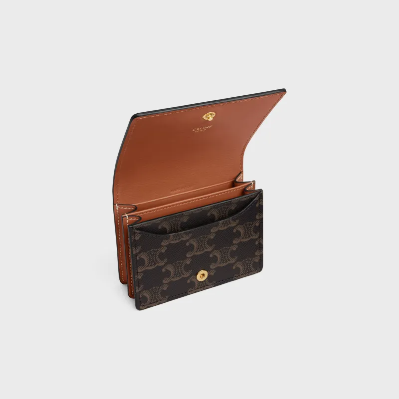 [Special grade pure steel hardware original leather] TRIOMPHE logo printed flip business card holder card holder/2024 Xiaosai No.: 10M122DB7.04LU 123 122 yellow brown/presbyopia