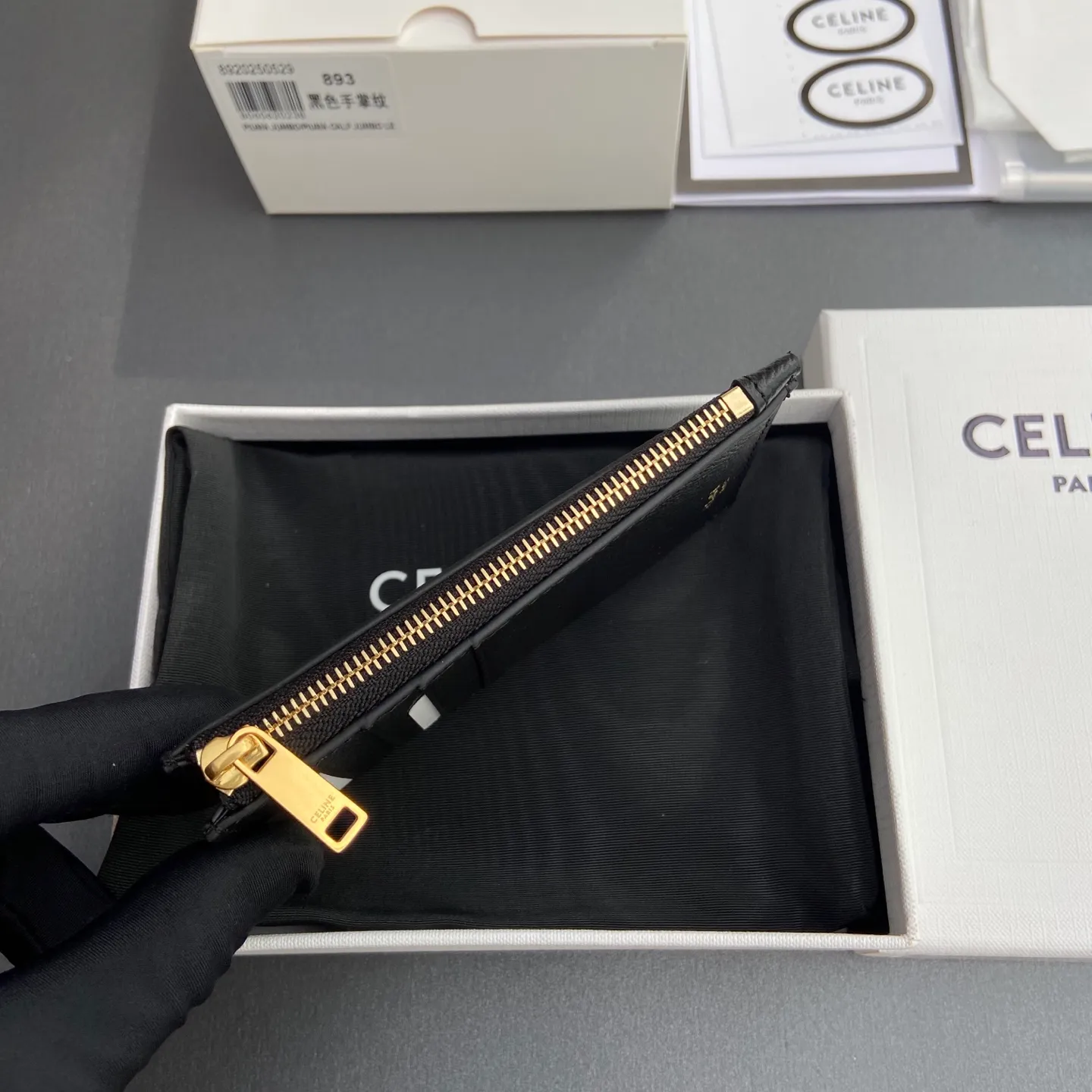 [Special grade pure steel hardware original leather] ¥480 ESSENTIALS zipper short card holder cow leather lining: cow leather/fabric 1 zipper compartment 4 card slots No.: 10J893BEL.10BL 893 black palm print full leather size: w13×7.5×1cm