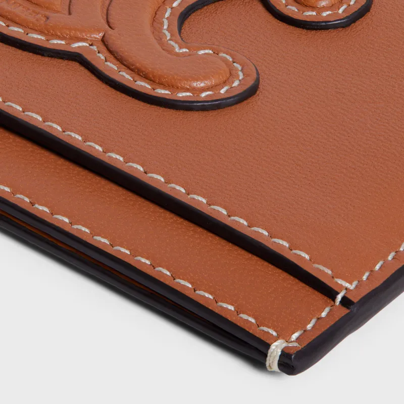 [Special grade pure steel hardware original leather] TRIOMPHE bright sheep leather card holder/2024 small competition No.: 10B703EMJ.04LU 703 Tan full leather (sheepskin) Size: w11×h7.5×2cm