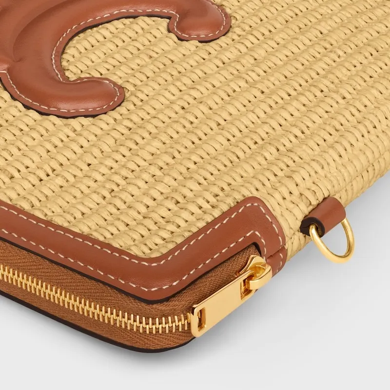 [Extra-grade pure steel hardware original leather] ¥740 TRIOMPHE signature printed clutch / 1 zipper compartment Detachable wrist strap, about 20 cm in length Iconic print, cow leather edge Fabric lining, gold hot stamping No.: 10J502FES.04LU 502 50202 Grass brown/tan leather Size: w25×h17.5×d1cm