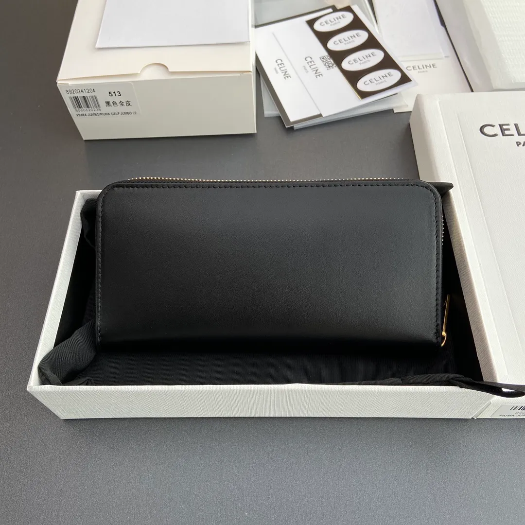 [Special grade pure steel hardware original leather] ¥740 TRIOMPHE smooth cowhide long zipper bag Zipper closure 2 gusseted compartments 12 credit card slots 2 flat pockets No.: 10K 513 DR8.04LU 513 Black full leather Size: w19×h10×d2cm