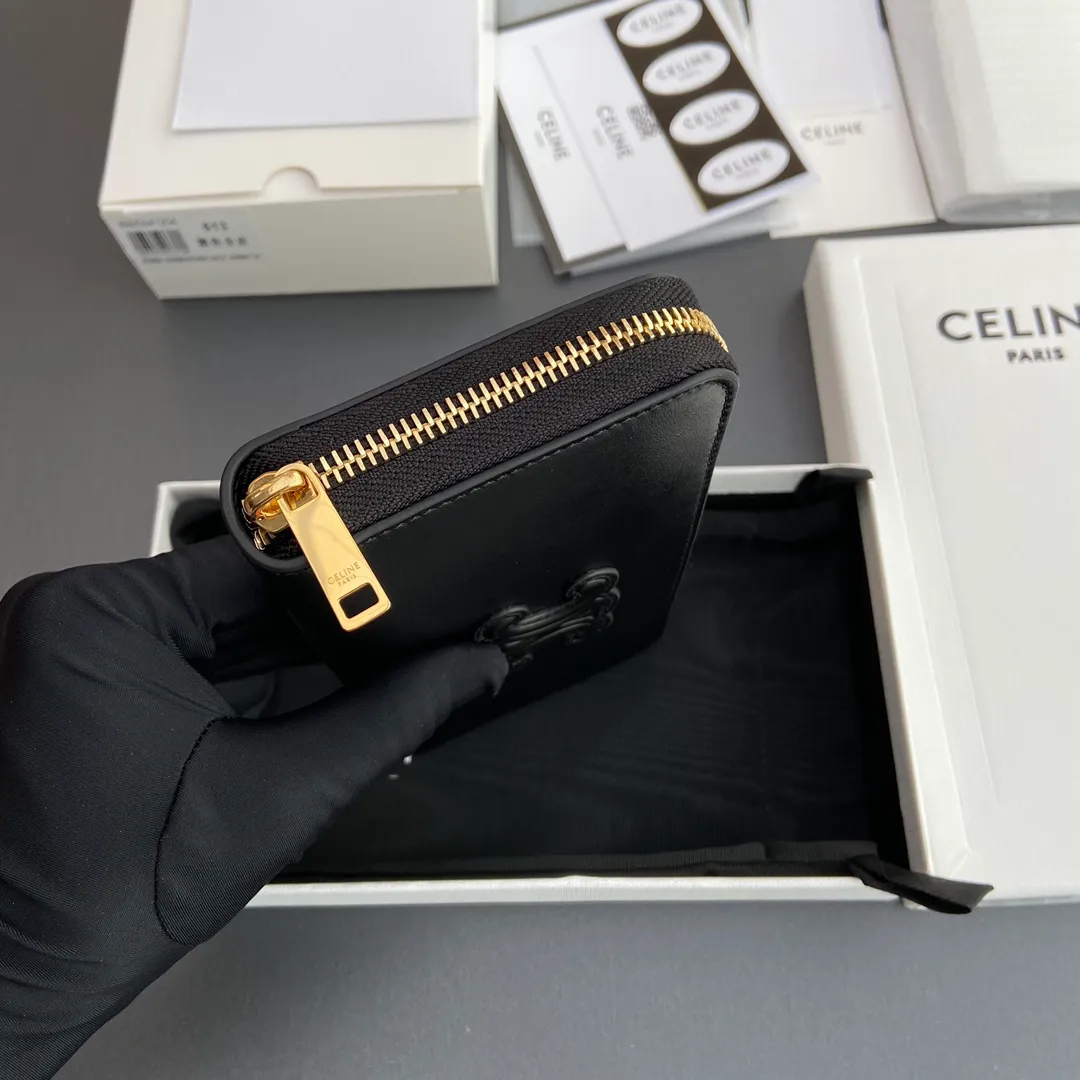 [Special grade pure steel hardware original leather] ¥740 TRIOMPHE smooth cowhide long zipper bag Zipper closure 2 gusseted compartments 12 credit card slots 2 flat pockets No.: 10K 513 DR8.04LU 513 Black full leather Size: w19×h10×d2cm