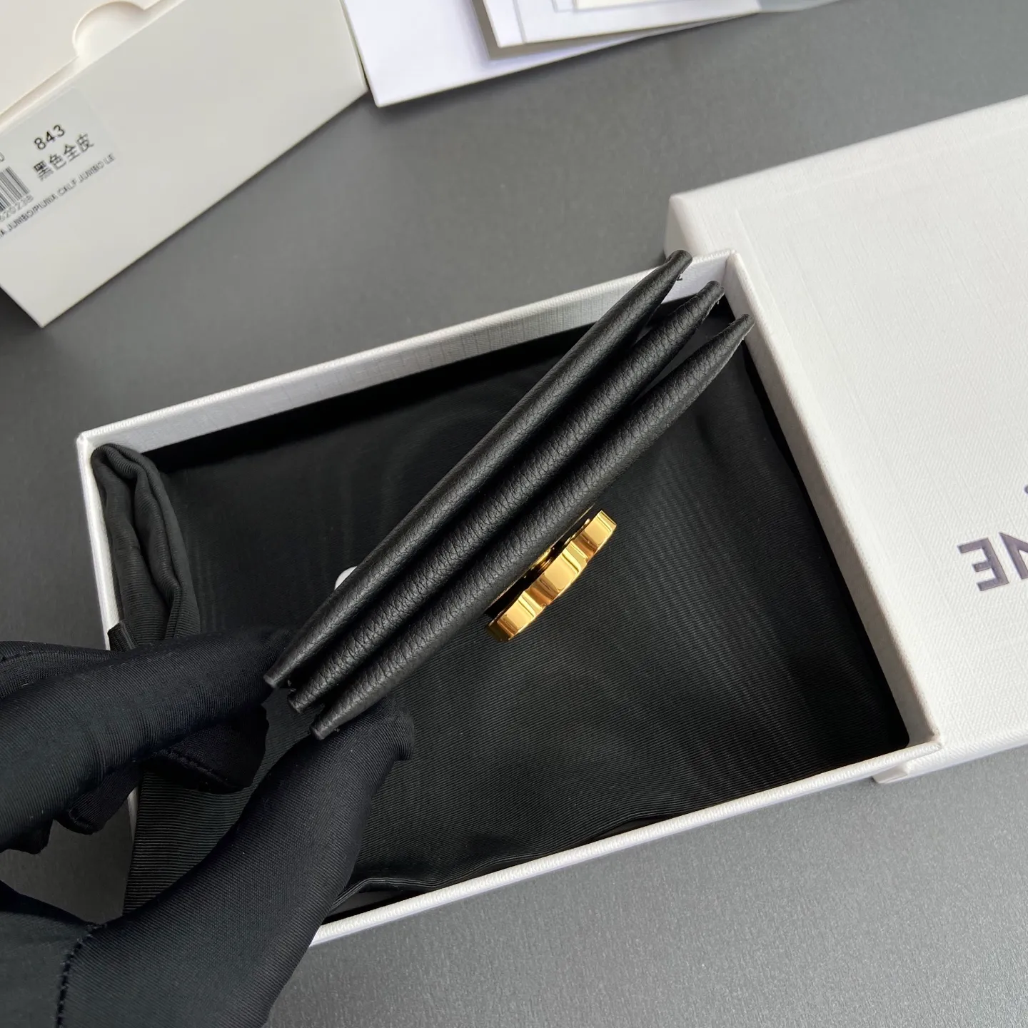 [Extra-grade pure steel hardware original leather] ¥660 ACCORDEON soft grained cow leather card holder/new model cow leather gold decorated TRIOMPHE metal texture snap button opening and closing 3 card slots No.: 10N843GHH.38NO 842 843 Black full leather Size: w11×h7×d2.5cm