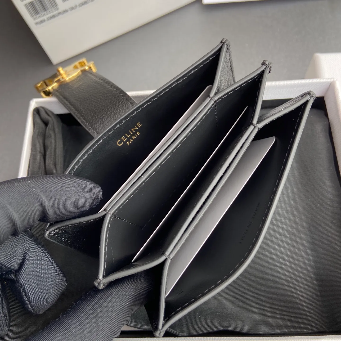 [Extra-grade pure steel hardware original leather] ¥660 ACCORDEON soft grained cow leather card holder/new model cow leather gold decorated TRIOMPHE metal texture snap button opening and closing 3 card slots No.: 10N843GHH.38NO 842 843 Black full leather Size: w11×h7×d2.5cm