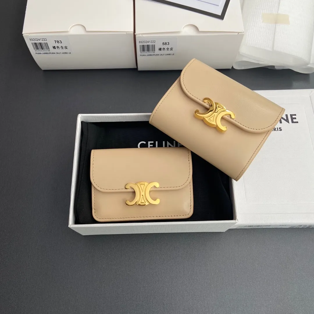 [Special grade pure steel hardware original leather] TRIOMPHE glossy cow leather wallet/783 Nude color full leather 583 Nude color full leather Xiaosai combination picture