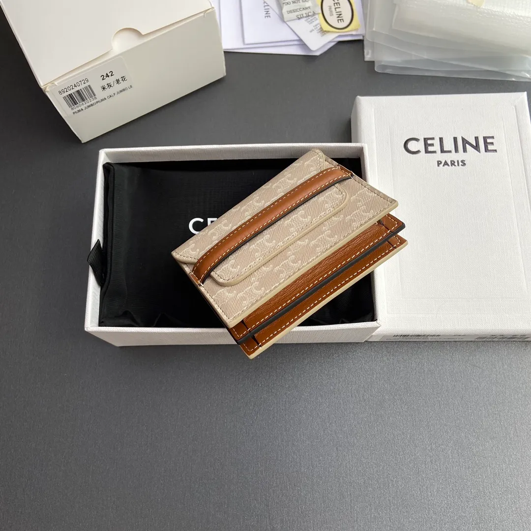 [Special grade imported original leather] ¥460 TRIOMPHE logo printed card holder, business card holder/2024 Xiaosai 2 card slots 2 gusseted compartments 2 flat pockets 1 banknote bag No.: 10E242BZ904.LU 242 meter gray/presbyopia Size: w10×8×3cm