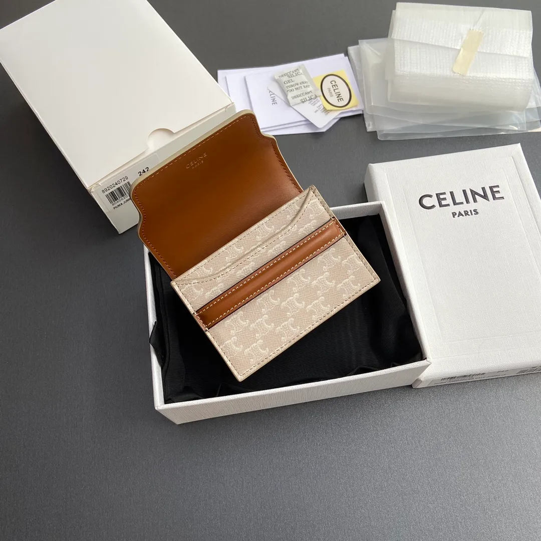 [Special grade imported original leather] ¥460 TRIOMPHE logo printed card holder, business card holder/2024 Xiaosai 2 card slots 2 gusseted compartments 2 flat pockets 1 banknote bag No.: 10E242BZ904.LU 242 meter gray/presbyopia Size: w10×8×3cm