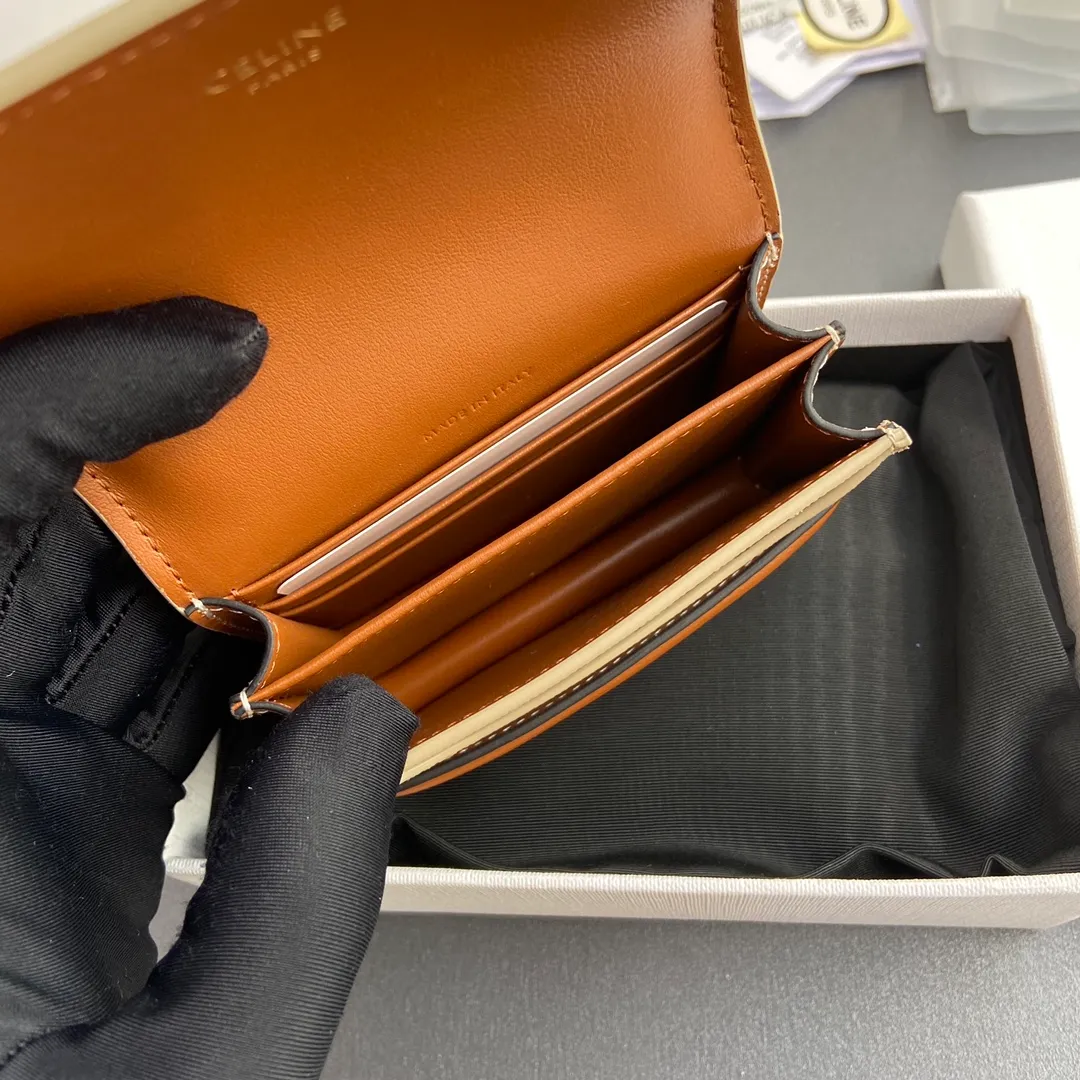 [Special grade imported original leather] ¥460 TRIOMPHE logo printed card holder, business card holder/2024 Xiaosai 2 card slots 2 gusseted compartments 2 flat pockets 1 banknote bag No.: 10E242BZ904.LU 242 meter gray/presbyopia Size: w10×8×3cm
