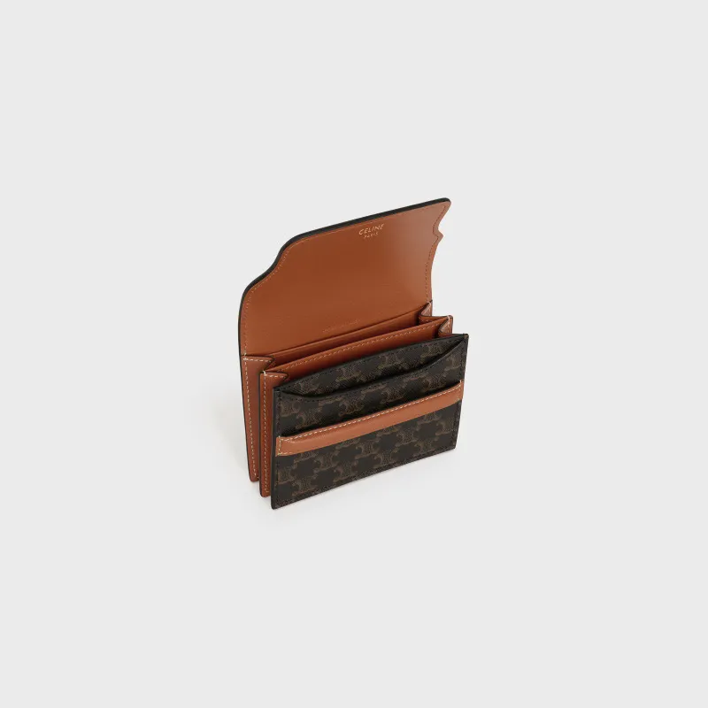 [Special grade imported original leather] TRIOMPHE logo printed card holder and business card holder/2024 Xiaosai No.: 10E242BZ904.LU 242 yellow brown/presbyopia