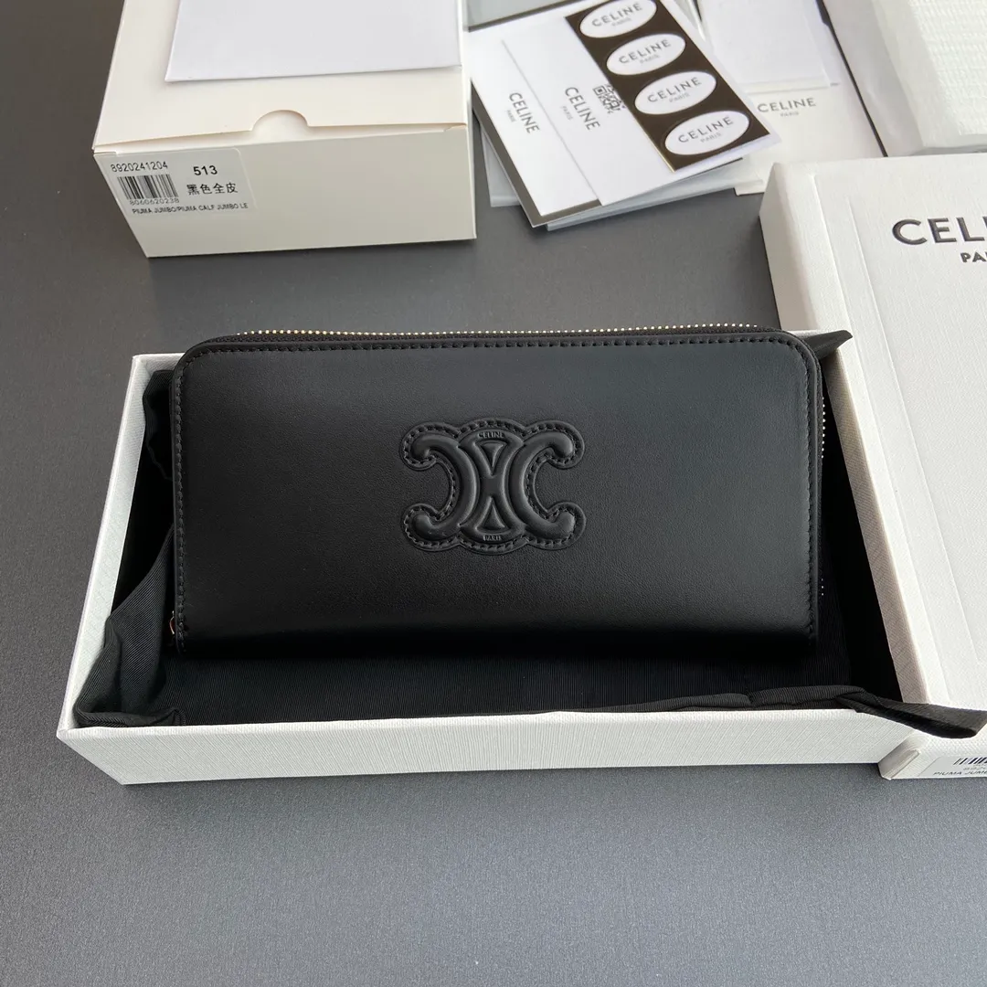 [Special grade pure steel hardware original leather] ¥740 TRIOMPHE smooth cowhide long zipper bag No.: 10K 513 DR8.04LU 513 Black full leather Size: w19×h10×d2cm