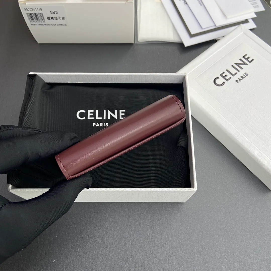 [Extra-grade pure steel hardware original leather] ¥560 TRIOMPHE glossy cow leather flip card holder/2024 Xiaosai Snap button closure 1 main compartment 2 inner card slots 1 inner flat pocket 1 outer flat pocket Number: 10I 582 CPJ.04LU 583 Burgundy full leather Size: w10×h7.5×d2cm