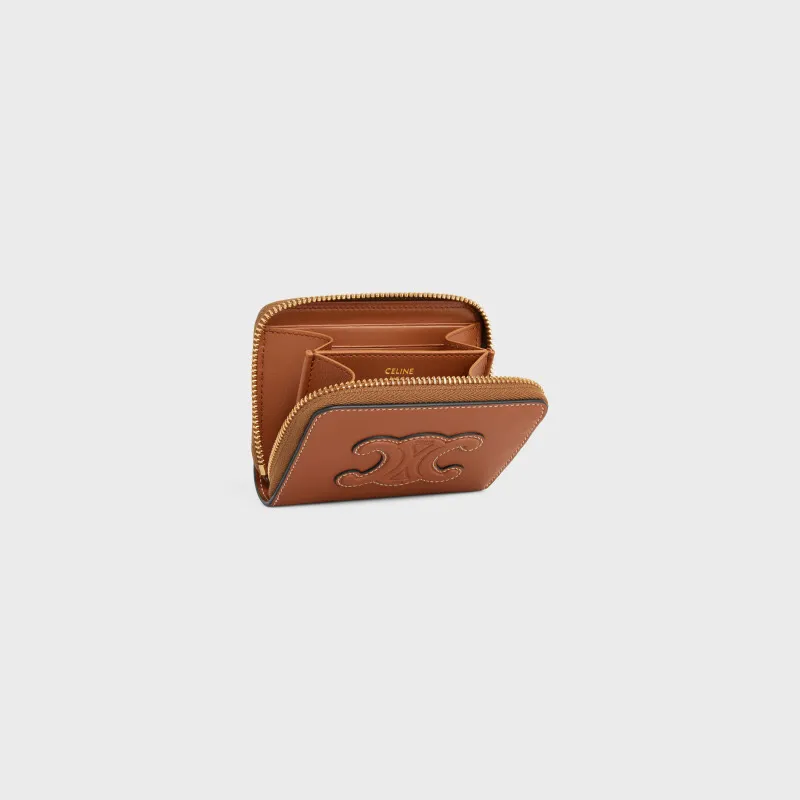 [Special grade pure steel hardware original leather] TRIOMPHE smooth sheepskin short zipper bag/2024 small competition No.: 10K 533 DR8.04LU 533 brown full leather
