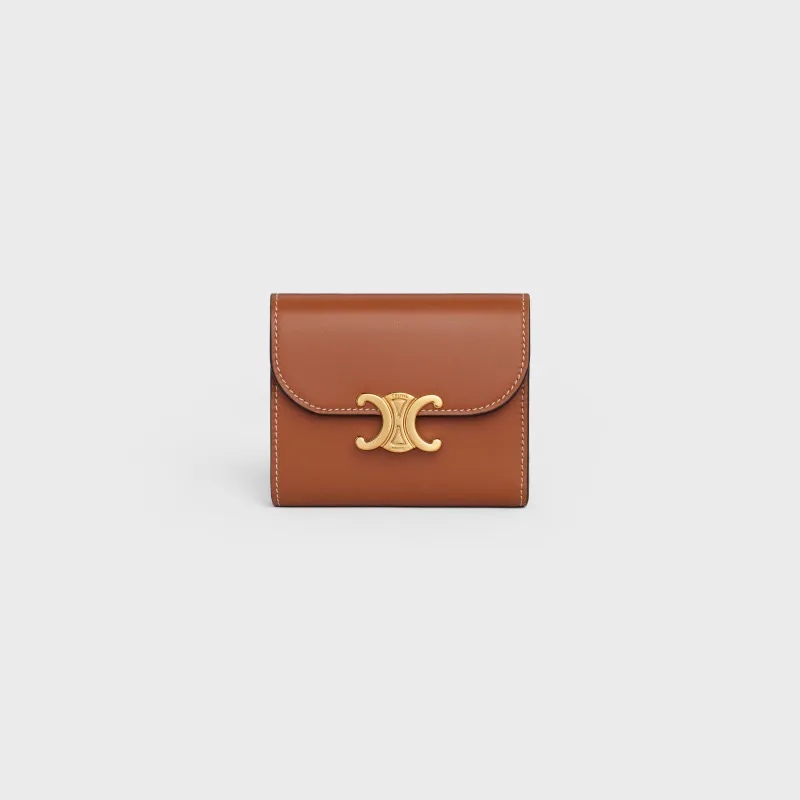[Special grade pure steel hardware original leather] ¥700 TRIOMPHE bright cow leather wallet/No.: 10D782CQH.04LU782 783 Brown full leather Size: w10.5×9×3cm.