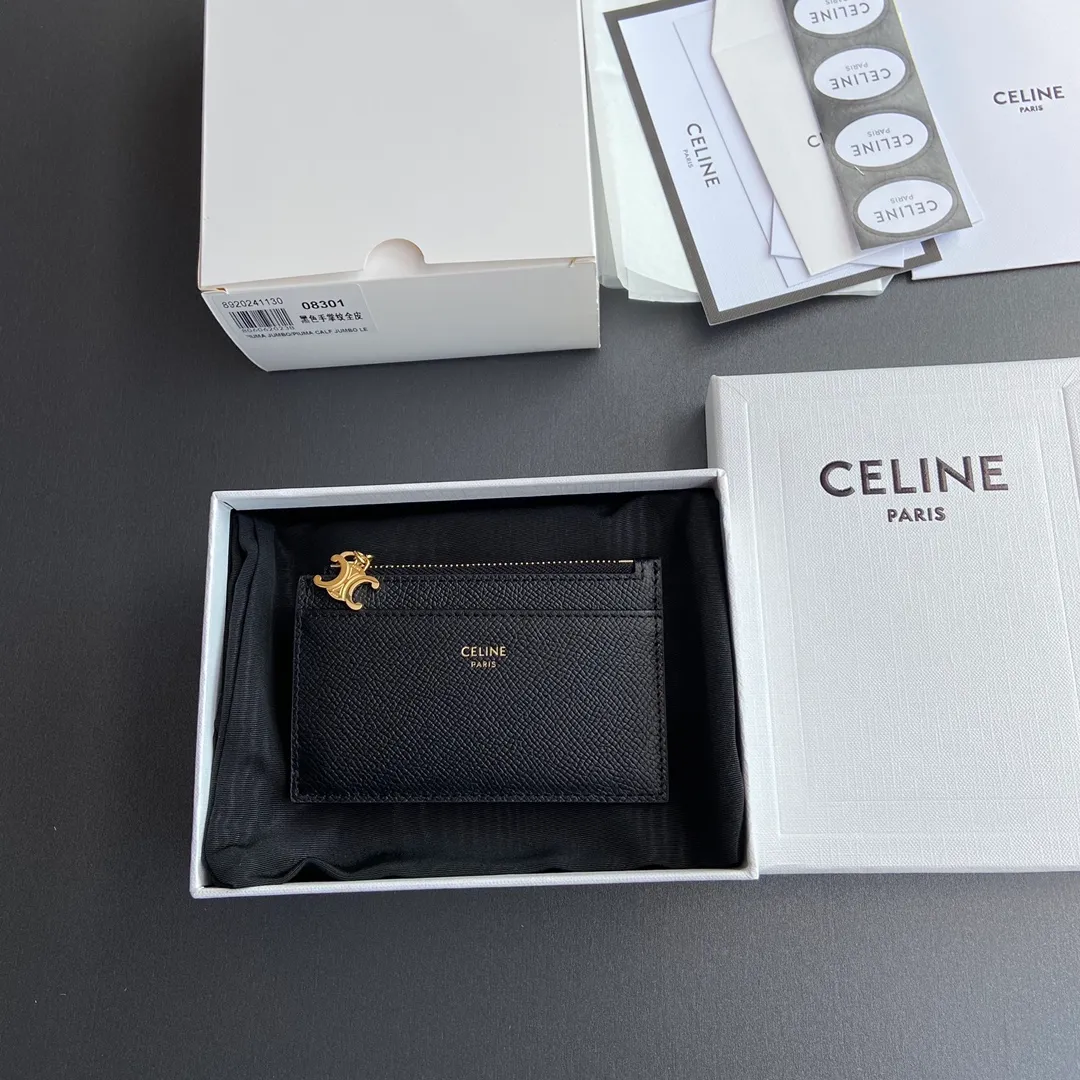 [Extra-grade pure steel hardware original leather] ¥500 Palm print cow leather zipper card holder/2024 Xiaosai cow leather Cow leather lining Gold finish TRIOMPHE functional pendant 1 zipper compartment 3 credit card slots 1 outer flat pocket Number: 10M083FRJ.38NO 083 08301 Black palm print full leather Size: w11×7.5cm