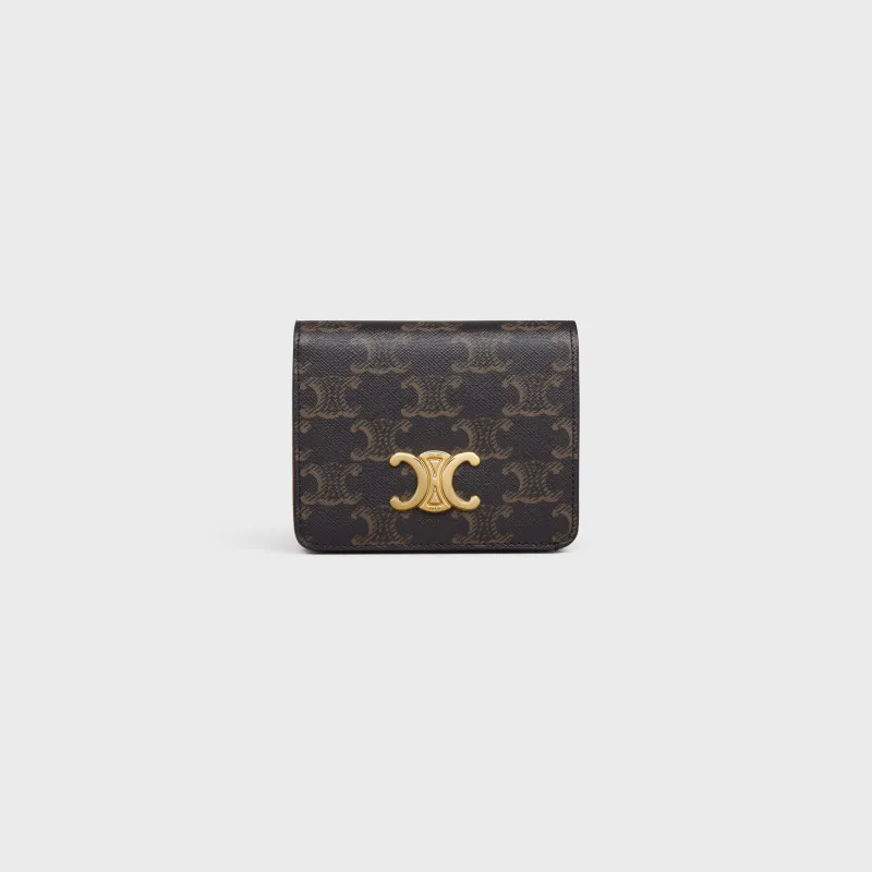 [Special grade pure steel hardware original leather] TRIOMPHE logo printed short wallet/2024 Xiaosai No.: 10K623DPV.38NO 622 622 Yellow Brown/Presbyopia