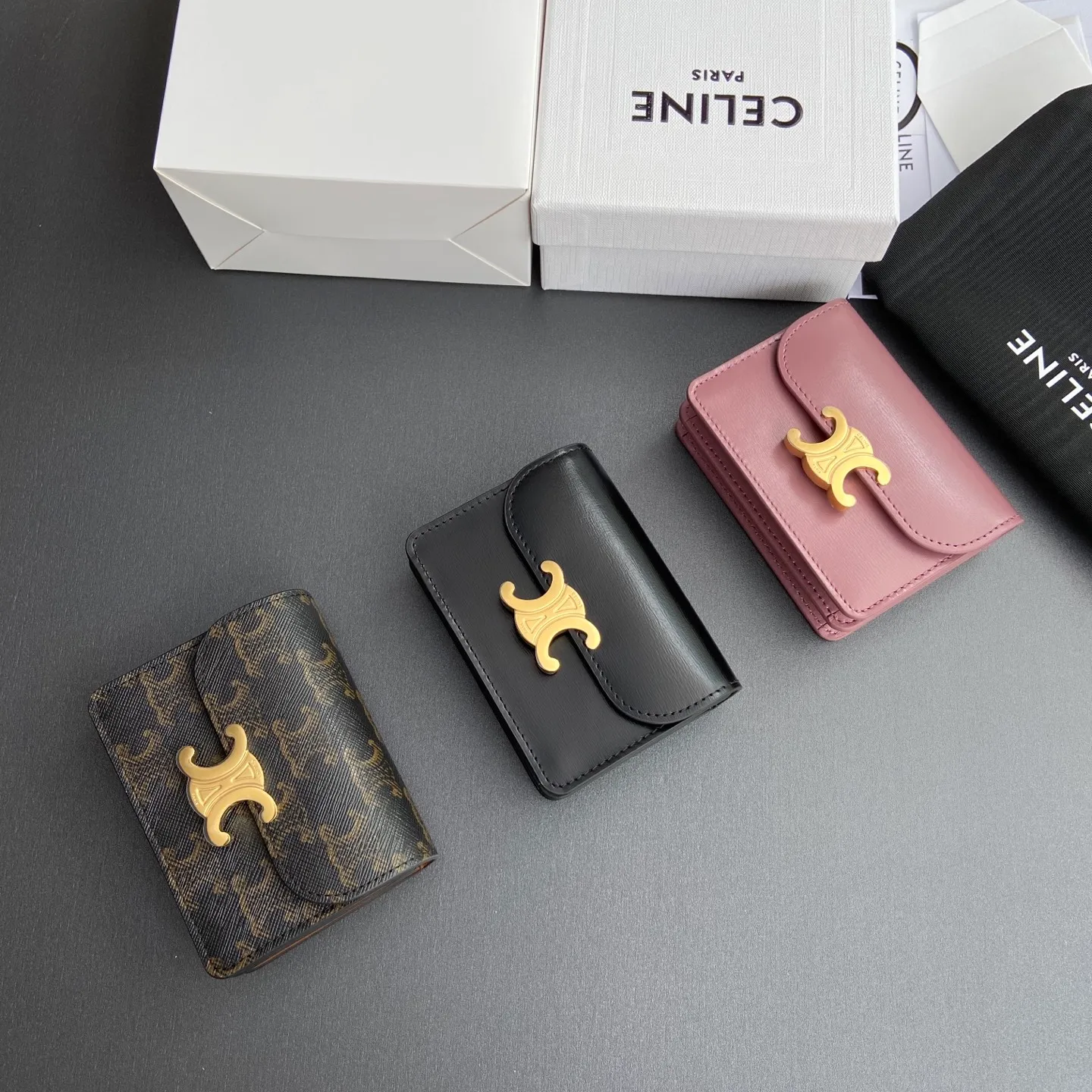 [Special grade pure steel hardware original leather] TRIOMPHE glossy cow leather business card bag/new model No.: 10N 063 FOZ.24VR 062 063 Size: w10.5×h8.5×d3cm Combination picture