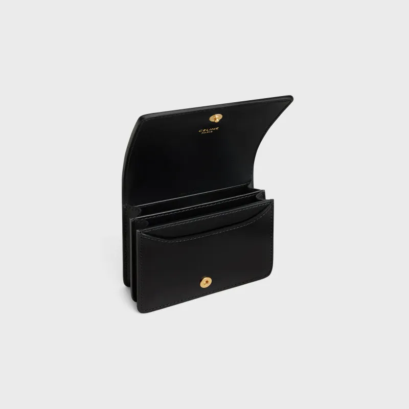 [Special grade pure steel hardware original leather] TRIOMPHE cow leather flip business card holder card holder/2024 small game No.: 10M123FOZ.38NO122 123 black full leather