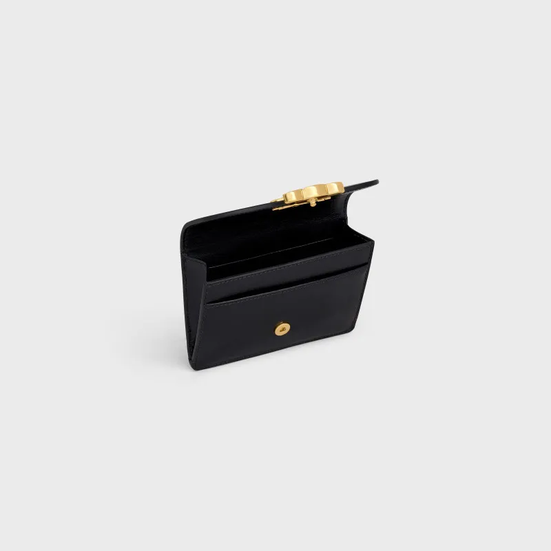 [Special grade pure steel hardware original leather] TRIOMPHE glossy cow leather flip card holder / No.: 10I582CPJ.04LU 583 Black full leather Size: w10×h7.5×d2cm