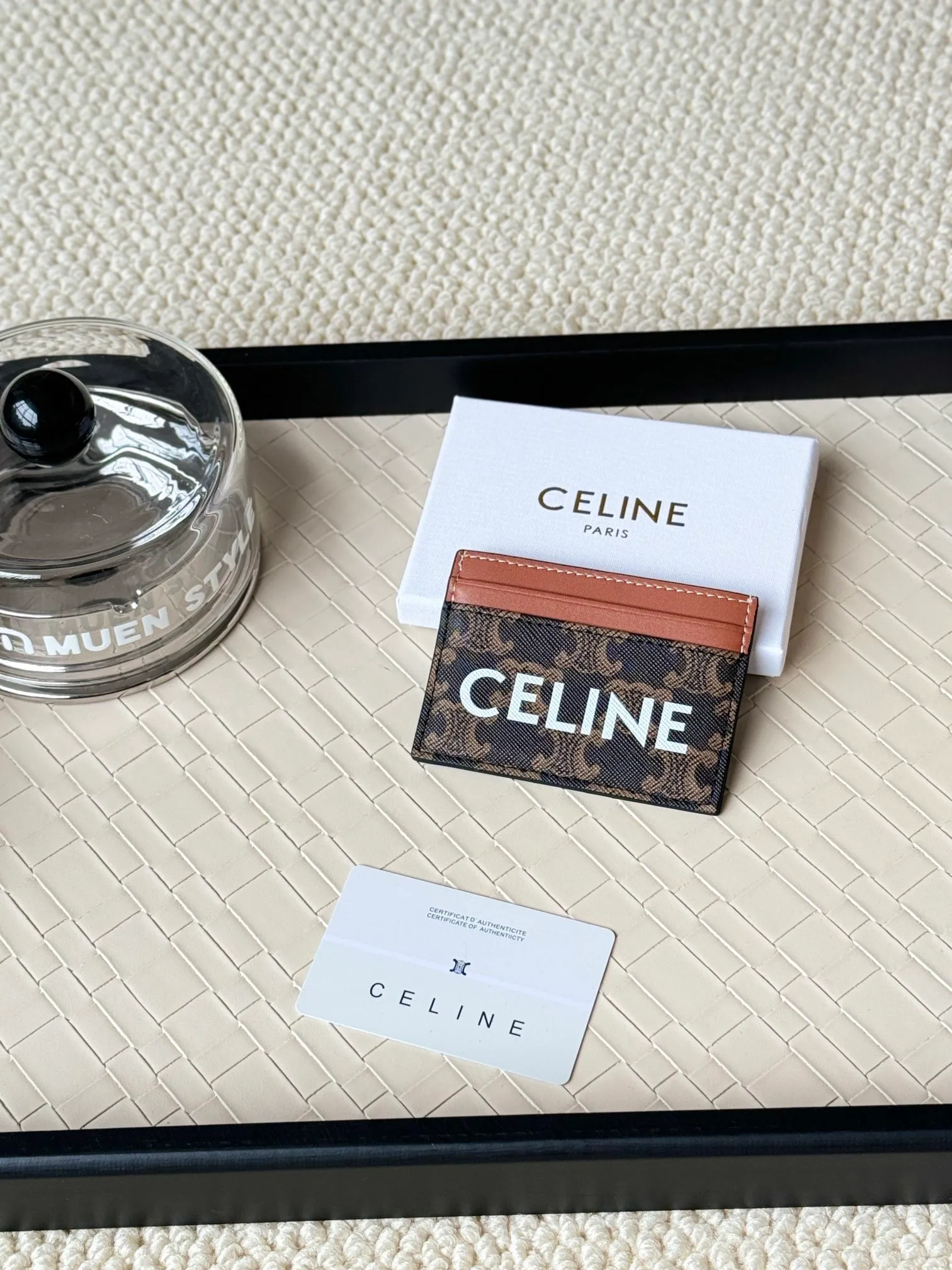 💰100CELINE. TRIOMPHE logo printed card holder/2024 Xiaosai Coated canvas, sheepskin binding 2 card slots 1 flat pocket Number: 10B702 Size: w10.5×7cm