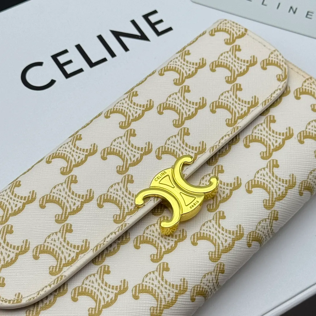 💰210 💎Upgraded original version💖 With top layer leather 𝗖𝗘𝗟𝗜𝗡𝗘 | 𝗧𝗥𝗜𝗢𝗠𝗣𝗛𝗘 Celine Arc de Triomphe Wallet💖 TRIOMPHE metallic snap button, 1 zipper pocket, 2 gusset partitions, 1 flat pocket, 12 card slots. Style number: C10E313 Size: 19X10