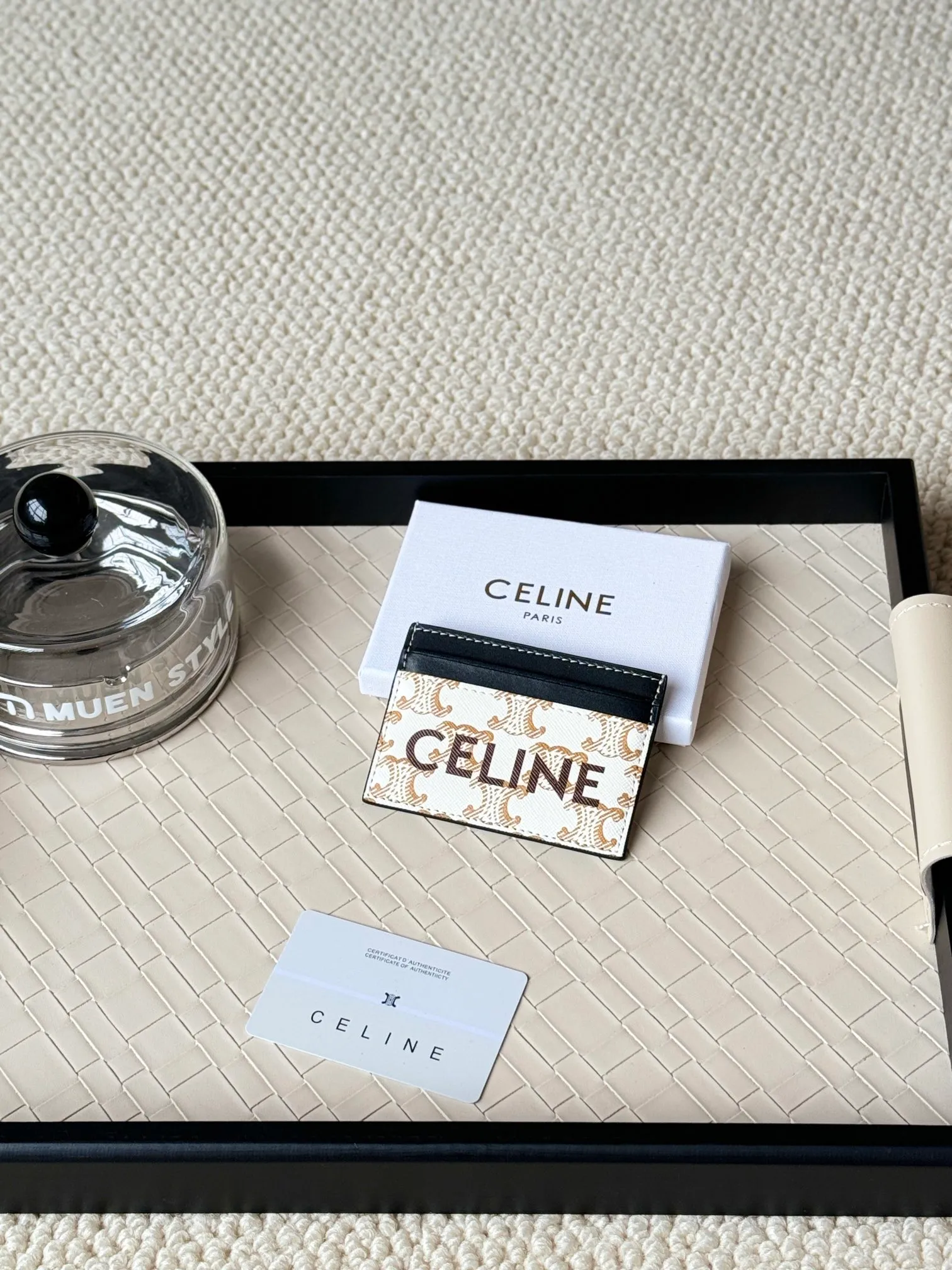 💰100CELINE. TRIOMPHE logo printed card holder/2024 Xiaosai Coated canvas, sheepskin binding 2 card slots 1 flat pocket Number: 10B702 Size: w10.5×7cm