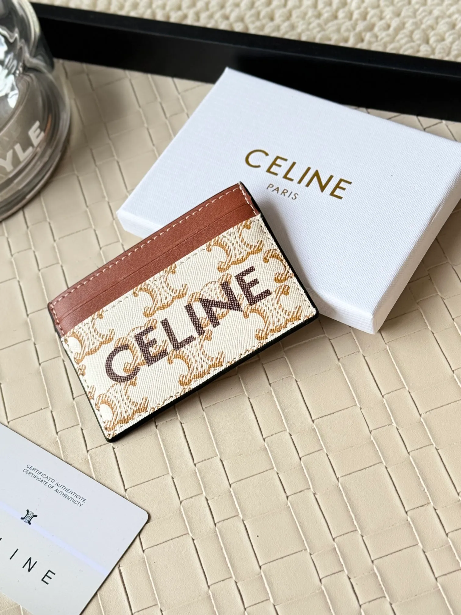 💰100CELINE. TRIOMPHE logo printed card holder/2024 Xiaosai Coated canvas, sheepskin binding 2 card slots 1 flat pocket Number: 10B702 Size: w10.5×7cm