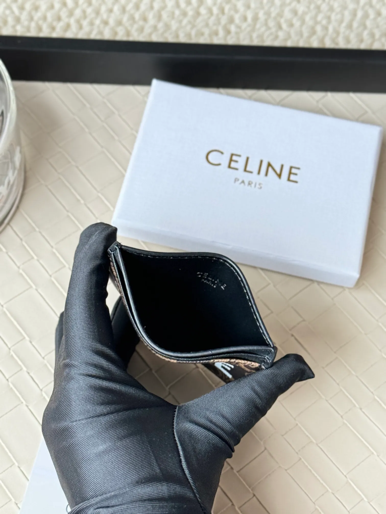 💰100CELINE. TRIOMPHE logo printed card holder/2024 Xiaosai Coated canvas, sheepskin binding 2 card slots 1 flat pocket Number: 10B702 Size: w10.5×7cm