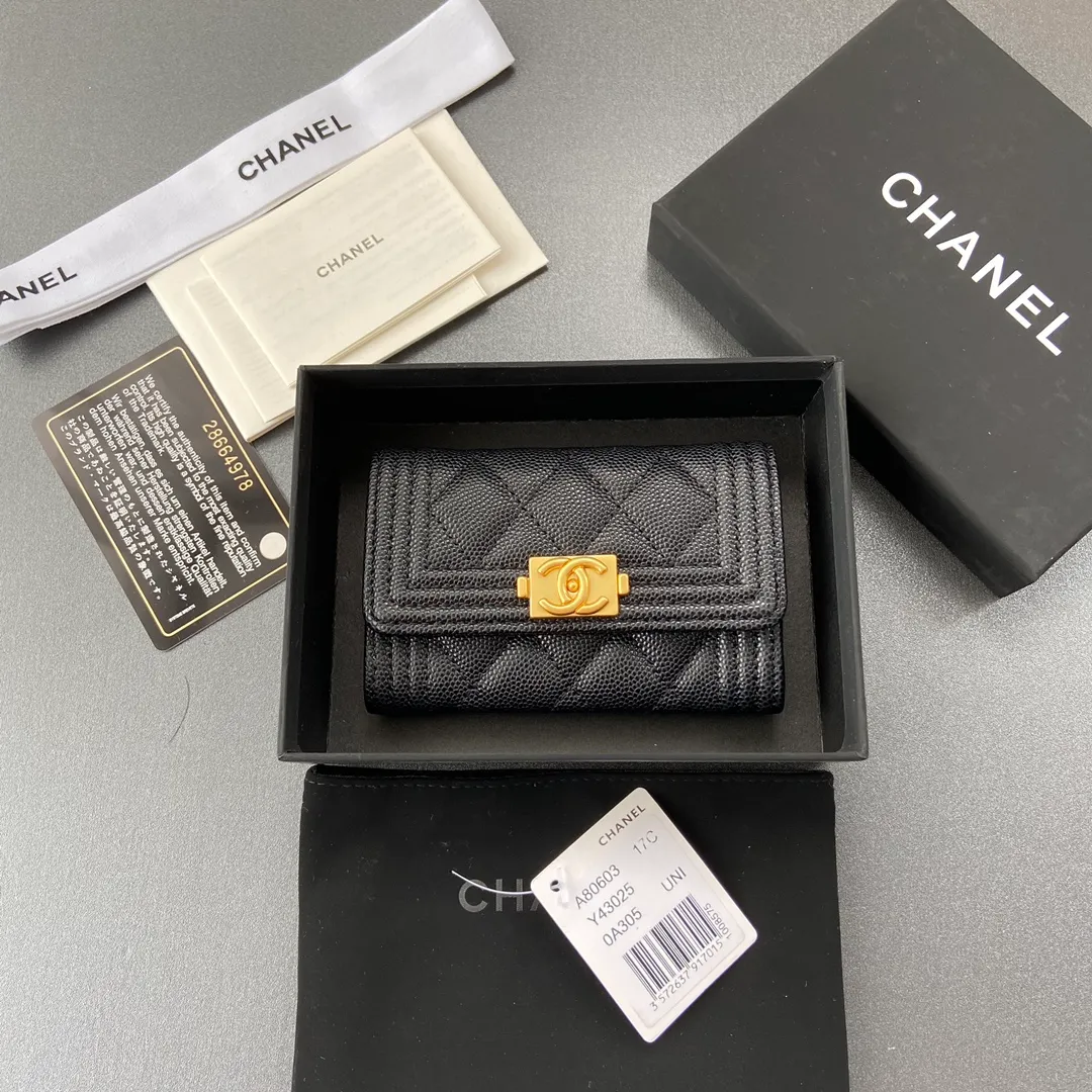 260💰Xiaoxiang imported Italian leather Item number: A80603 Size: w11×h8.5×d3cm Color: black fine ball pattern gold hardware