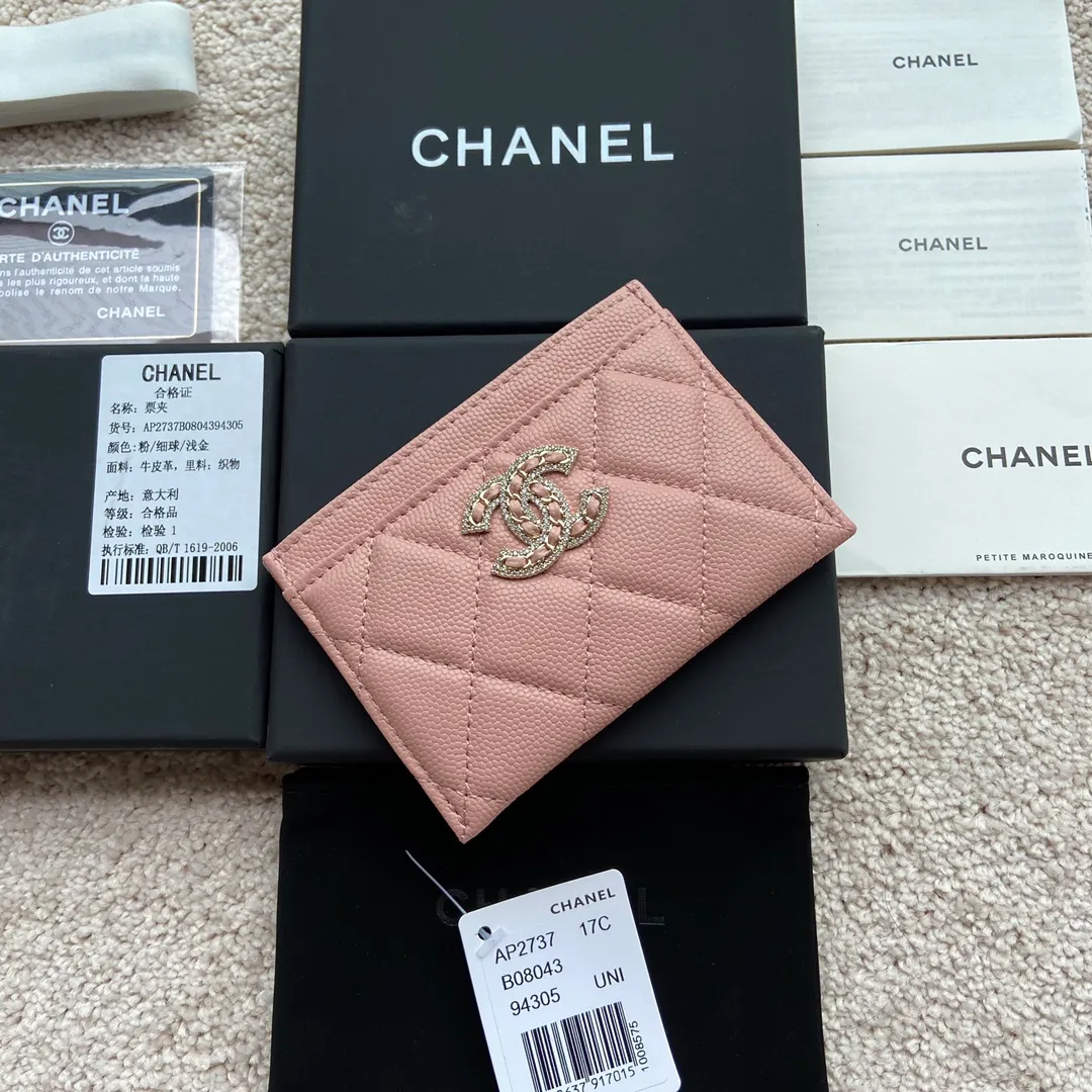 280💰Xiaoxiang imported Italian grained calfskin Item number: AP5474 Size: w11×7.5cm Color: pink fine ball pattern light gold Usage: card holder