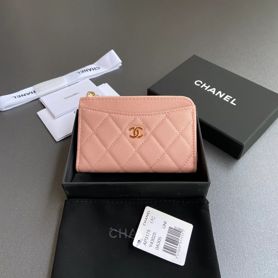 [Special grade hardware original leather] Xiaoxiang small zipper bag card holder series quilted card holder with iconic metal logo No.: 3179