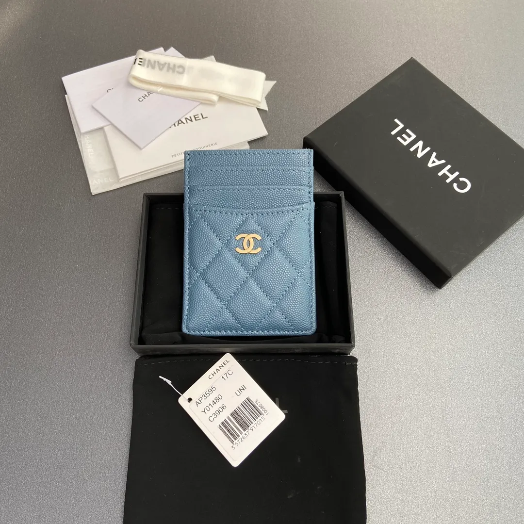 [Premium Hardware Original Leather] ¥260 Xiaoxiang Card Holder Series Quilted Card Holder with Iconic Metal Logo No.: 3595 Haze Blue