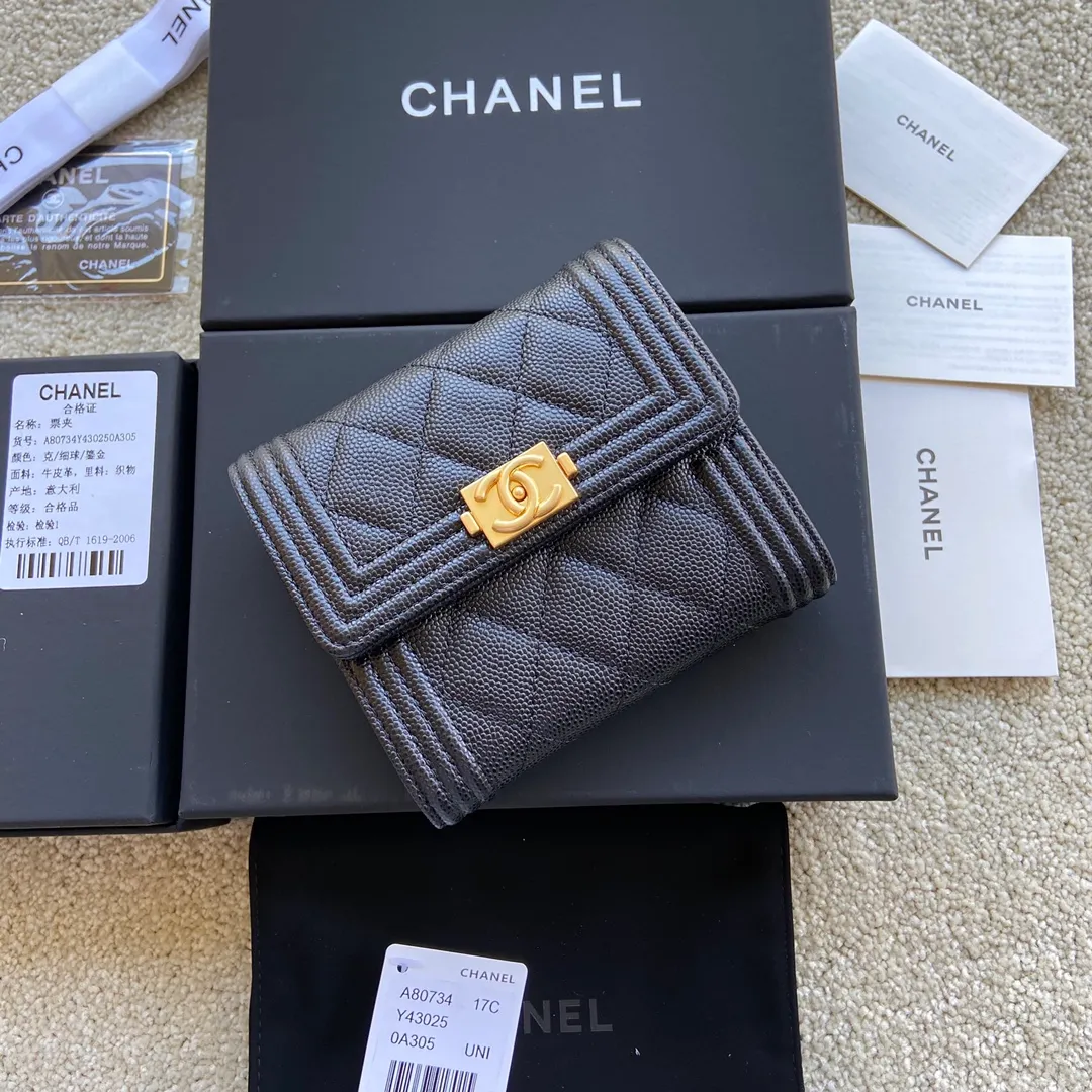 480💰Xiaoxiang imported Italian leather Item number: A80734 Size: W11.5×h10.5×d3cm Color: black fine ball pattern gold hardware