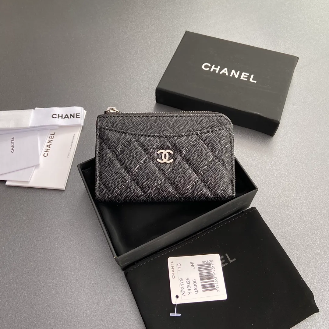 [Special grade hardware original leather] Xiaoxiang small zipper bag card holder series quilted card holder with iconic metal logo No.: 3179