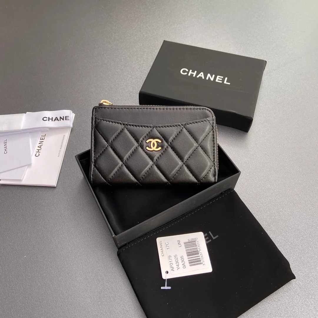 [Special grade hardware original leather] Xiaoxiang small zipper bag card holder series quilted card holder with iconic metal logo No.: 3179