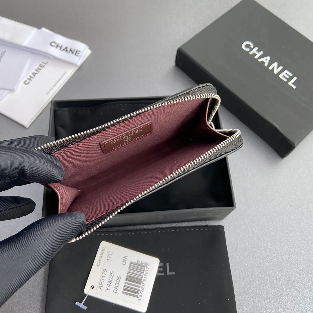 [Special grade hardware original leather] Xiaoxiang small zipper bag card holder series quilted card holder with iconic metal logo No.: 3179