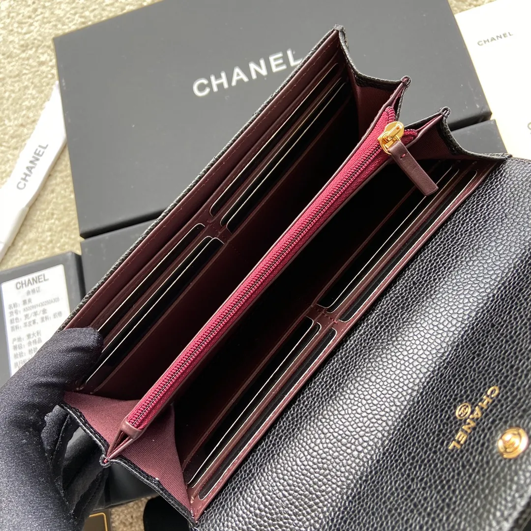 460💰Xiaoxiang imported Italian grained calfskin Item number: A50096 Size: w19×h10.5×d3cm Color: black ball pattern gold steel mark