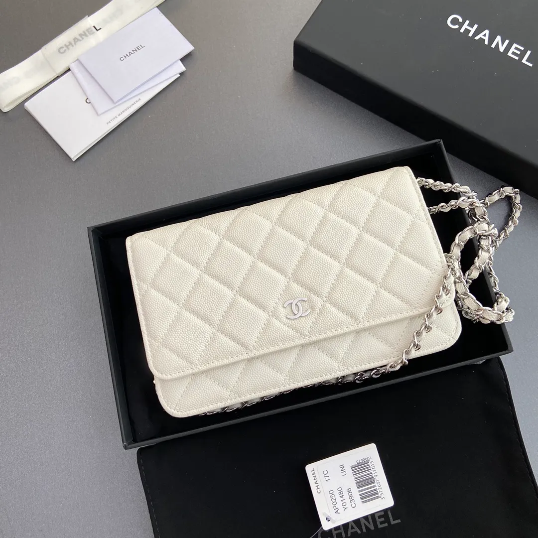 Xiaoxiang imported Italian grained calfskin Item No.: A0250 💰: 640 Size: w20×h13×d3.5cm Color: White fine ball pattern silver steel mark