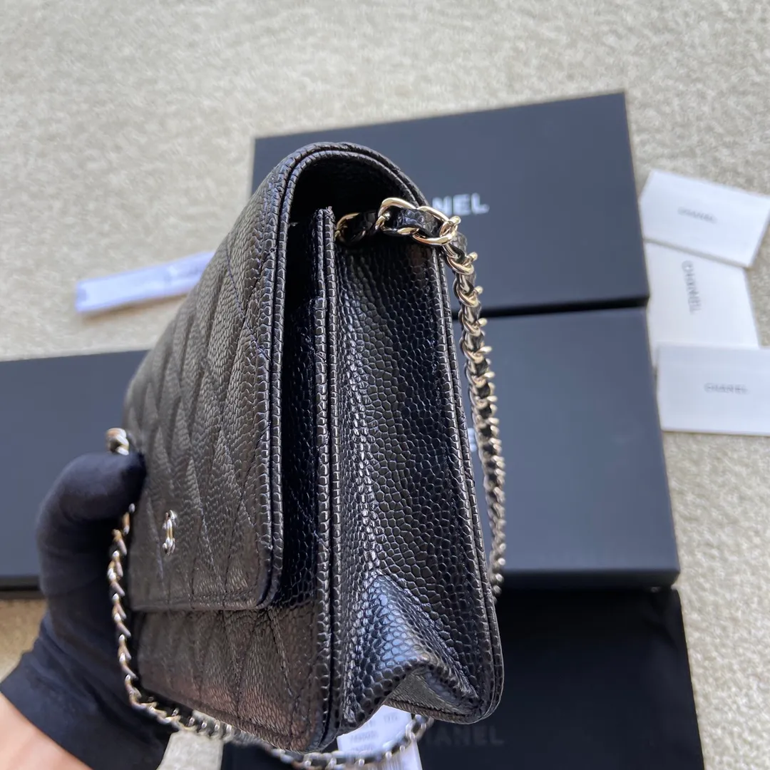 Snap button 600💰Xiaoxiang imported Italian lambskin Item number: A33814 Size: w20×h13×d3.5cm Color: black ball pattern silver steel mark