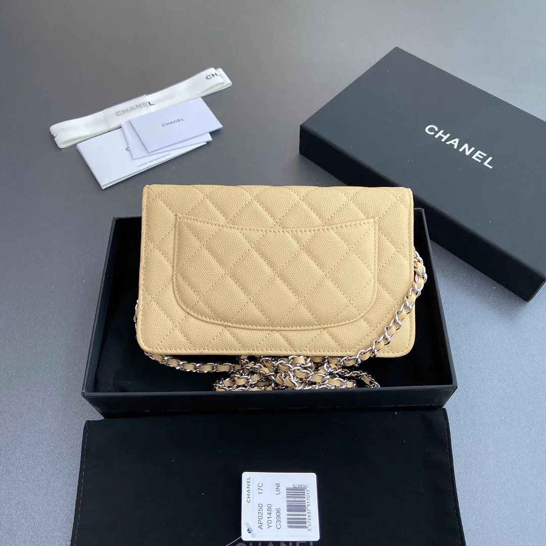 Xiaoxiang imported Italian grained calfskin Item number: A0250 💰: 640 Size: w20×h13×d3.5cm Color: apricot fine ball pattern silver steel mark
