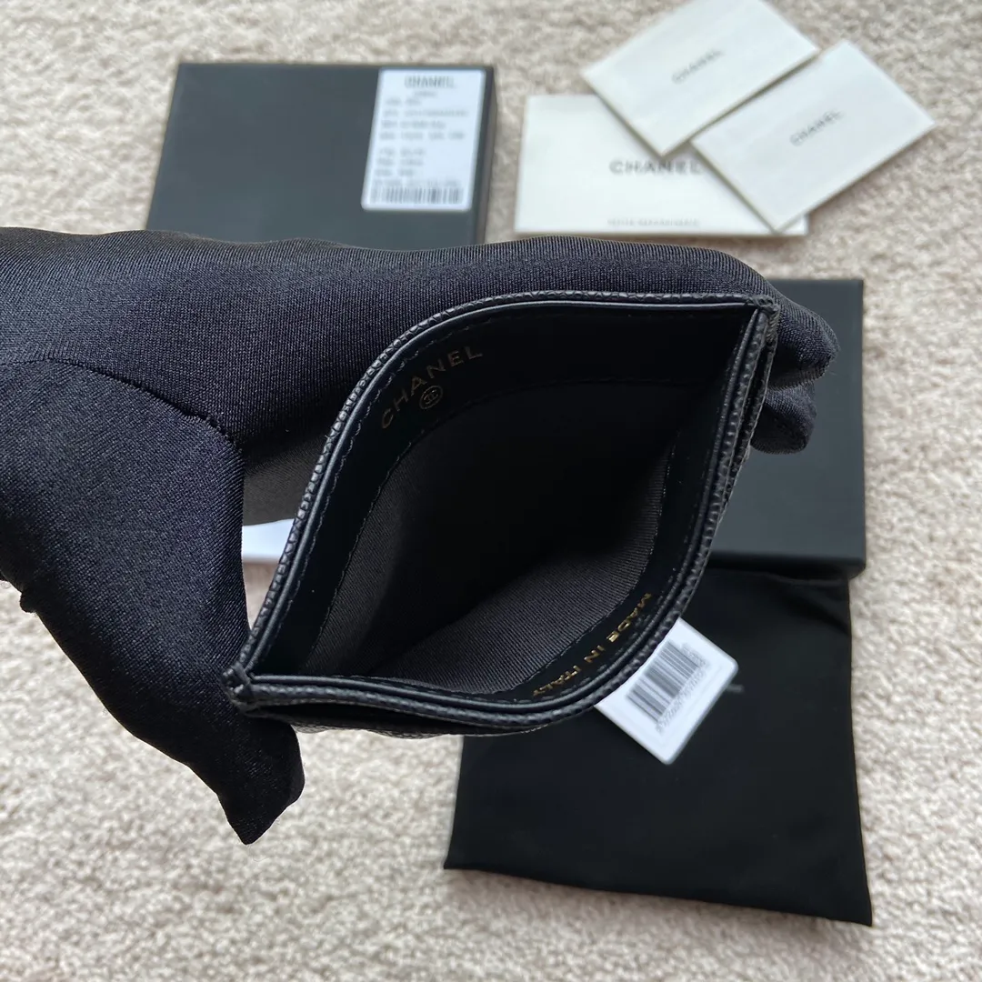 280💰Xiaoxiang imported Italian grained calfskin Item number: AP5474 Size: w11×7.5cm Color: black fine ball pattern light gold Usage: card holder