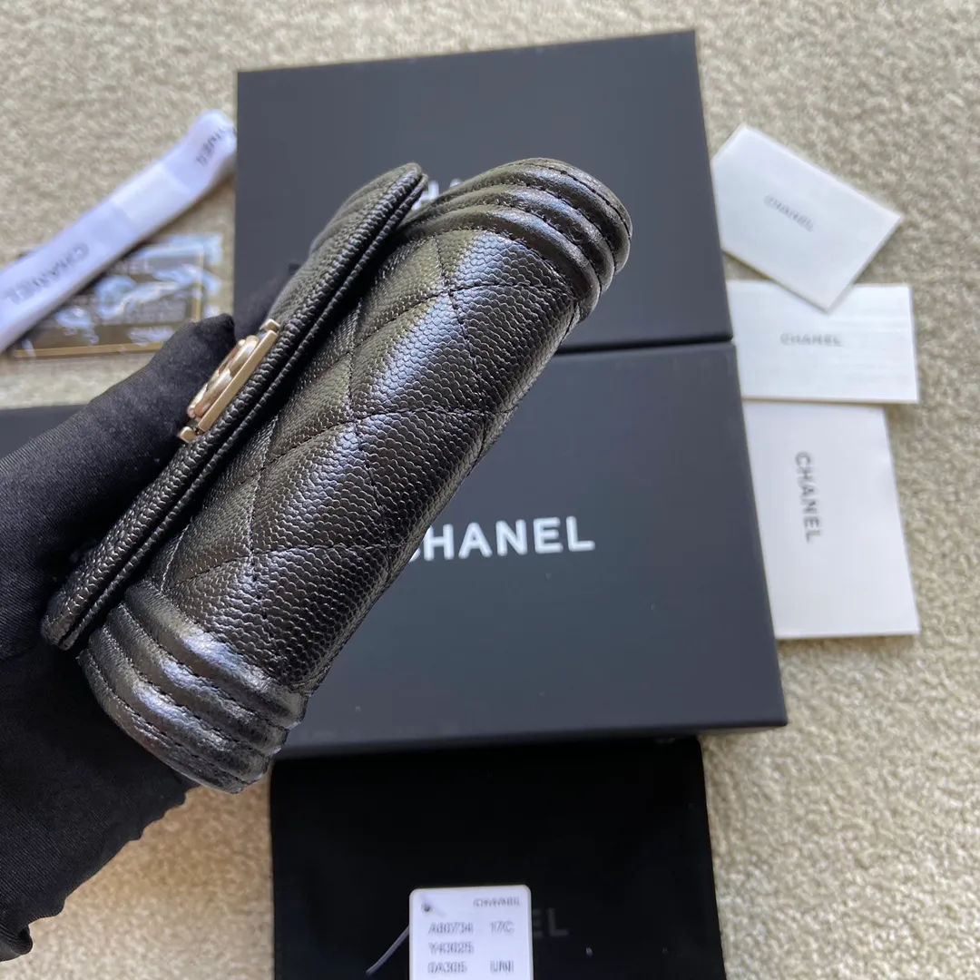 480💰Xiaoxiang imported Italian leather Item number: A80734 Size: W11.5×h10.5×d3cm Color: black fine ball pattern silver hardware