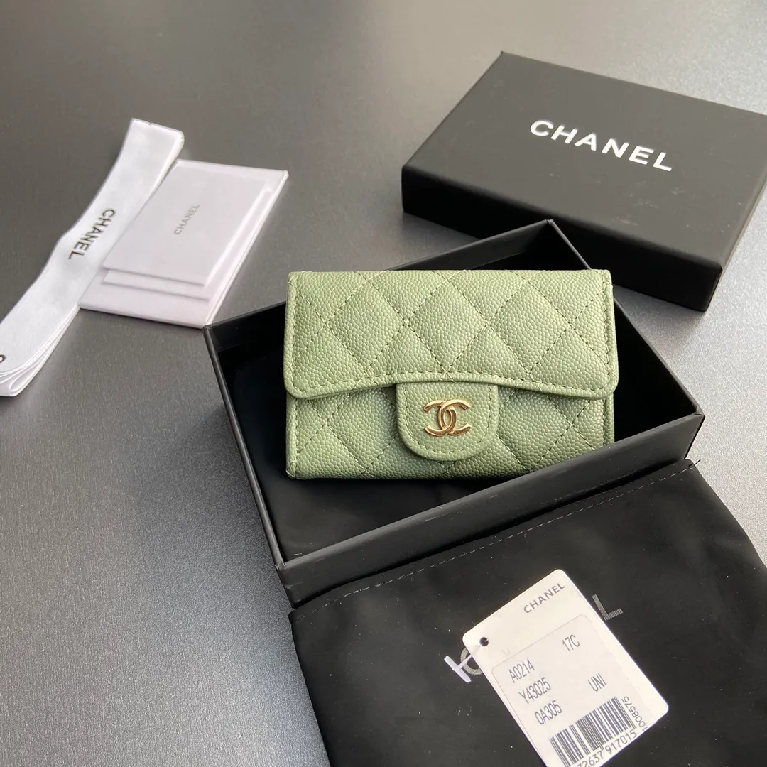 260💰Xiaoxiang imported Italian leather Item number: AP428 Size: w11×h7cm Color: Greek green fine ball pattern gold steel mark